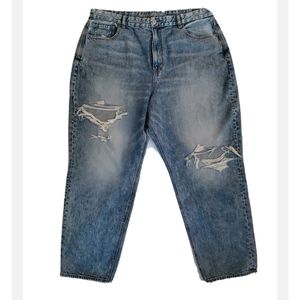 American Eagle Curvy Mom Blue Jeans Acid Wash Torn Size 20